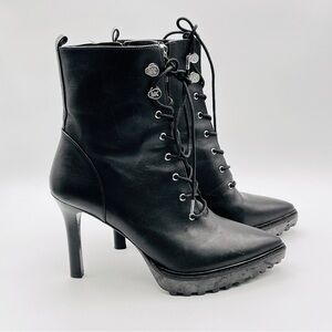 Michael Kors Kyle Lace Up Ankle Bootie Leather Black Size 6M Brand New